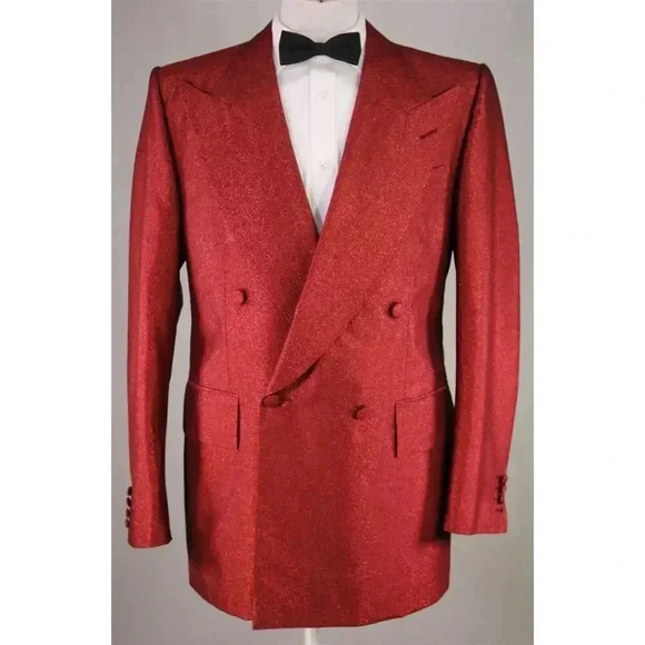Edward Sexton Bespoke Custom Made for Adam Lambert Red Glitter 3-Piece Suit 42L - Picture 4 of 13